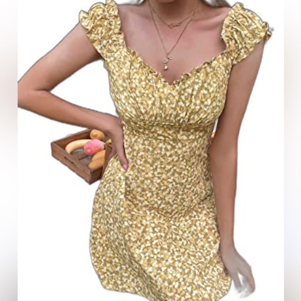 Zara Yellow and Cream Floral Dress - Picture 3 of 11